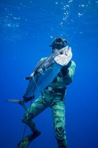 Diver with speared Tuna